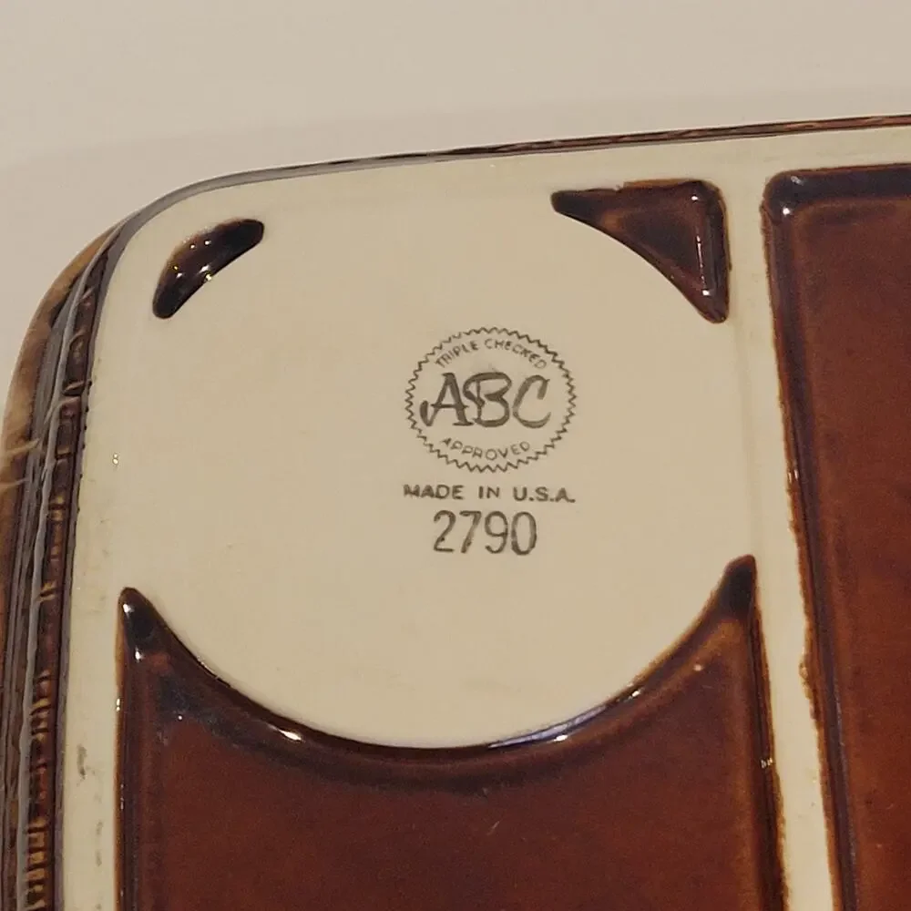 Vintage Brown Ceramic Tray Plate with cut for Cup Holder Made in USA